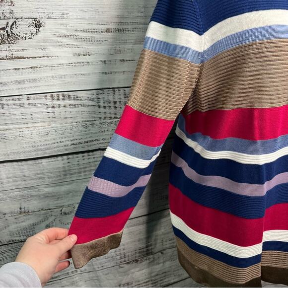 Chicos XL Striped Button Shoulder Pullover Sweater‎ Ribbed Stripes 3/4 Sleeves - Picture 5 of 11